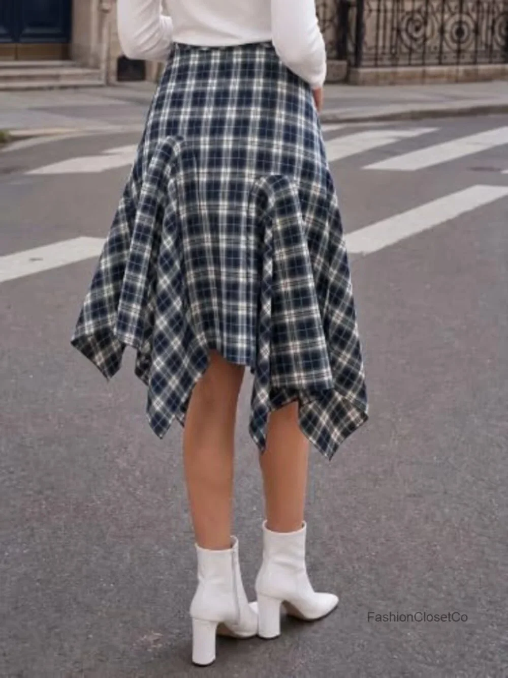 Y2K Plaid Midi Skirt, Low Waist Asymmetrical Flowy A-Line, Grunge 90s Style